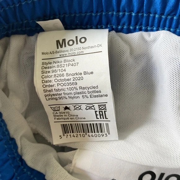 Molo Snorkel Blue Niko Block Swim Trunks Size 3/4 Y